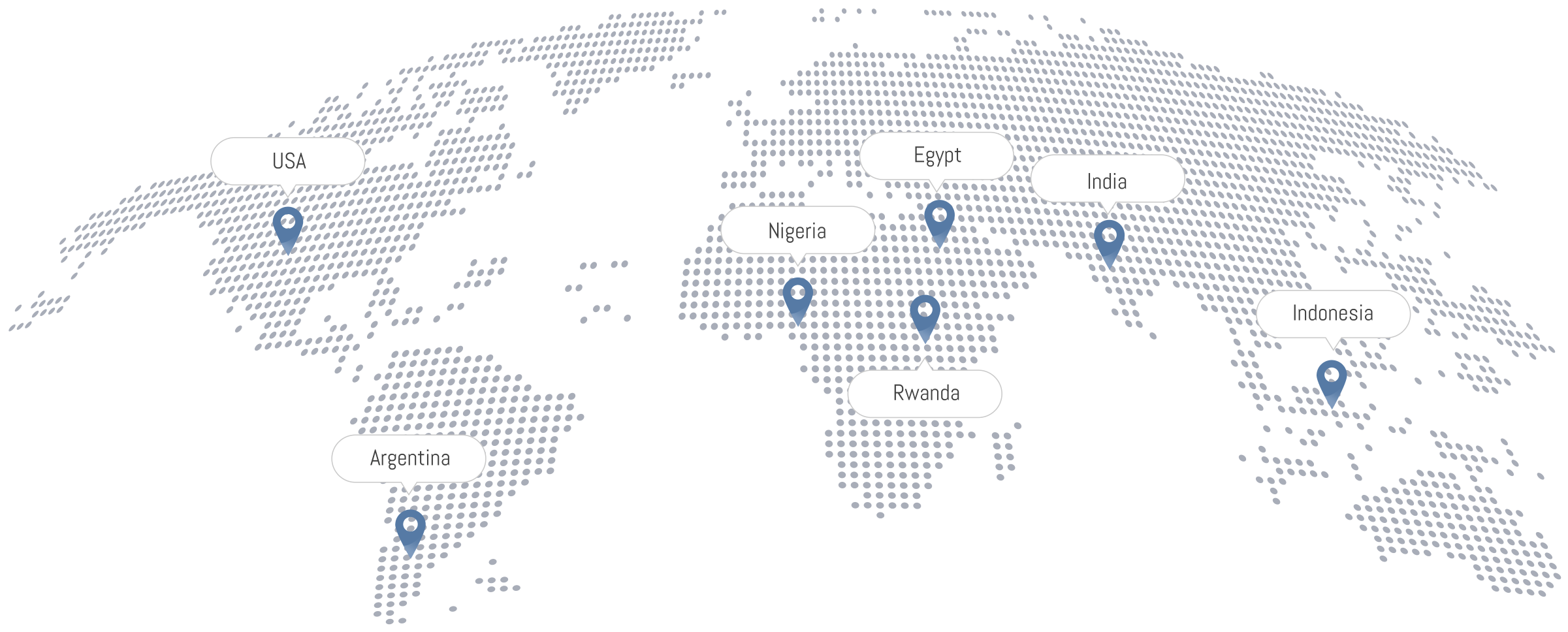 AA Global USA sourcing network: manufacturing and supply points in the USA, Argentina, Nigeria, Egypt, Rwanda, India and Indonesia.